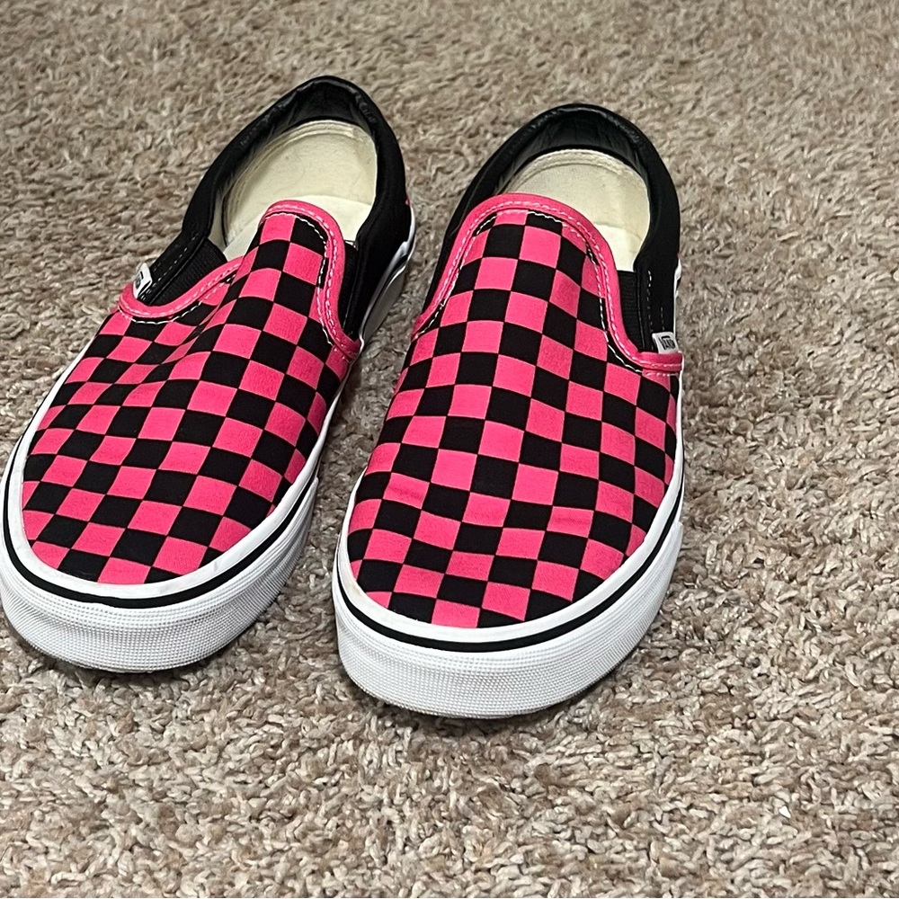 Women’s Vans Pink & Black Checkerboard Slip-On Shoes